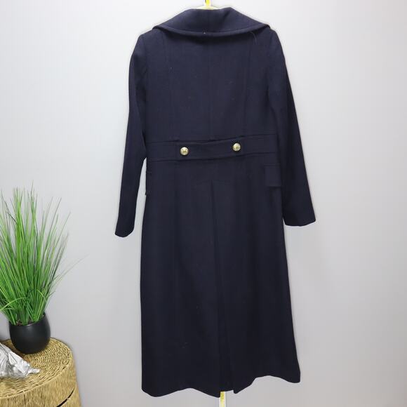 Karl Lagerfeld Paris Wool Blend Long Coat Navy Blue Size Small - Picture 2 of 5